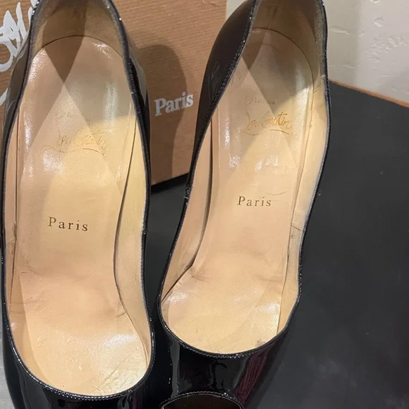 Christian Louboutin Glossy Black Peep Toe Heels - Picture 2 of 8